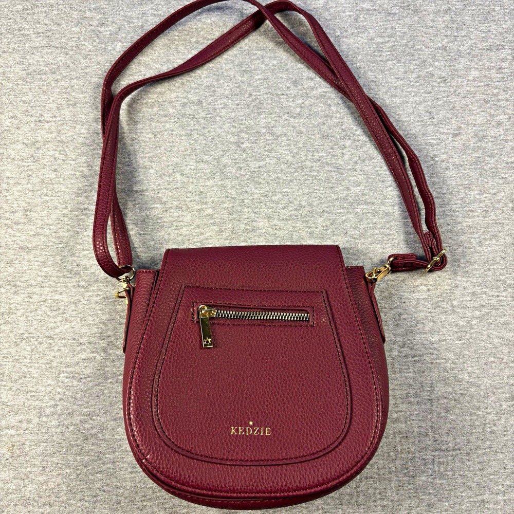 Kedzie Burgundy Pebbled Crossbody Bag Gold Hardware Small Crescent Purse